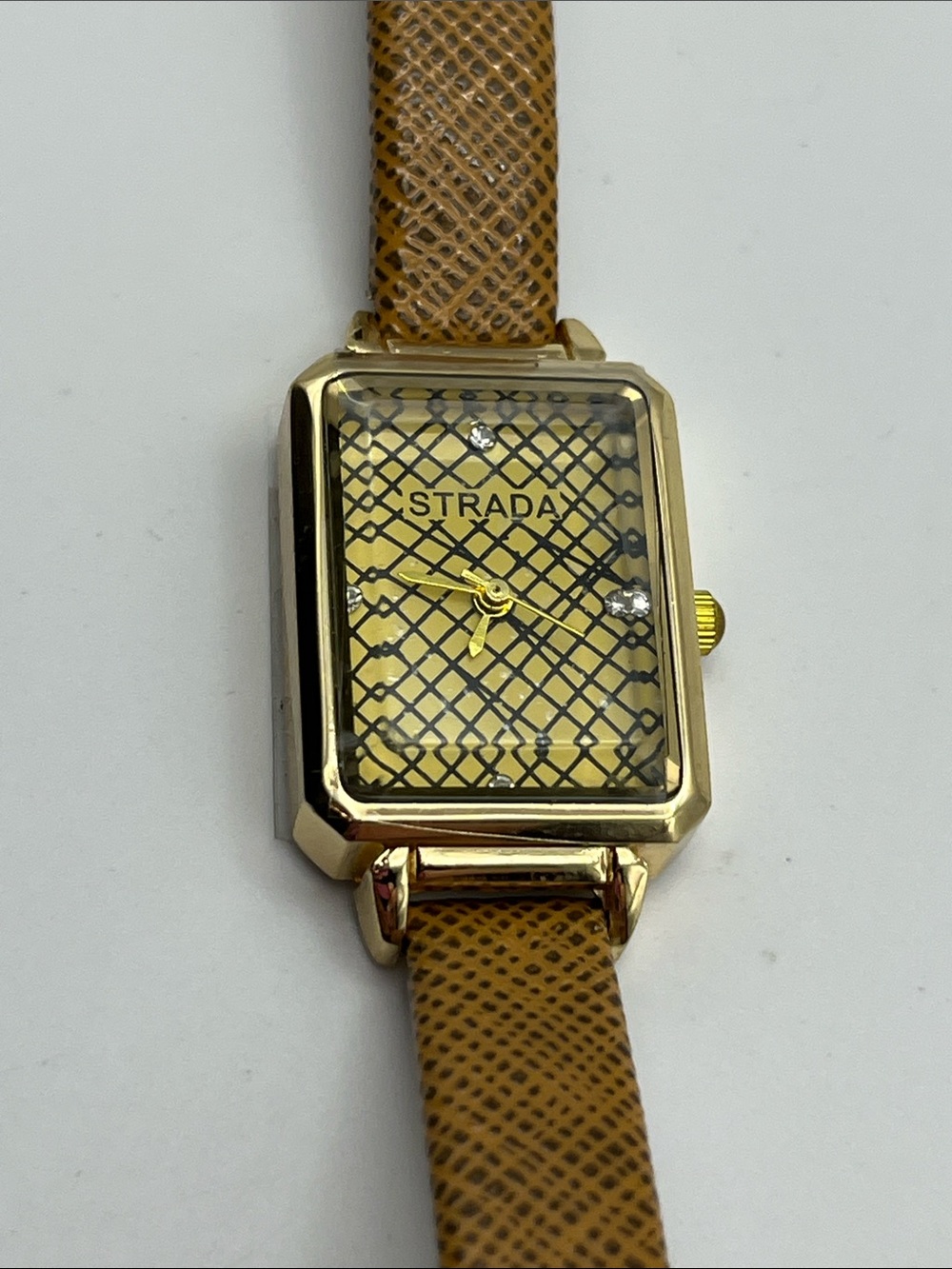 Strada Gold Rectangular Dial Watch with Brown Textured Strap